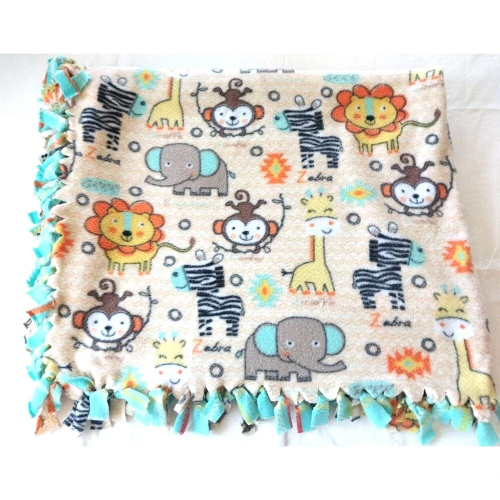 Safari Fleece Tied Blanket Kids, Nursery Jungle Theme Soft Blanket/Throw